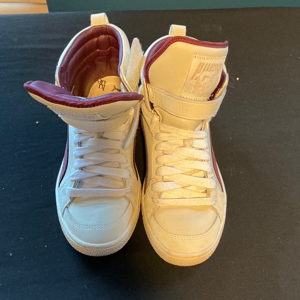 Puma White and Burgundy High-Top Sneakers